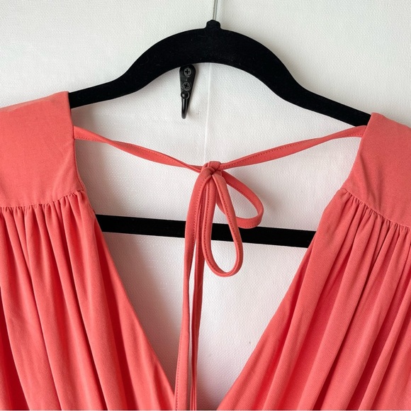 ASOS Curve Coral A-Line Flowy Cold Shoulder Tie Back Midi Dress Stretch Size 14 - Picture 8 of 15